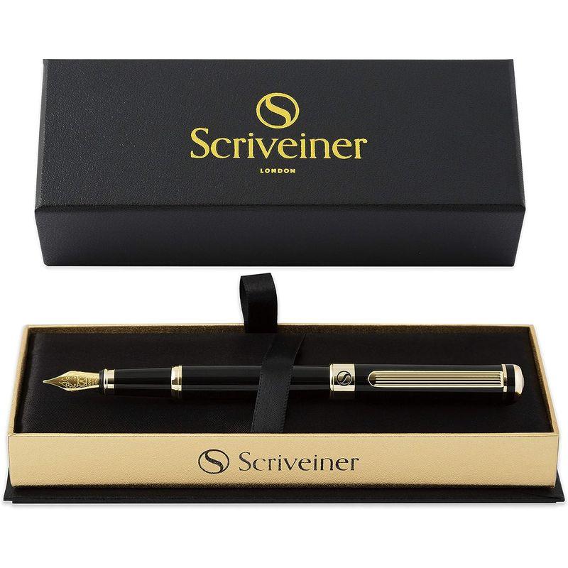 Scriveiner 最高級 プレミアム 万年筆（黒）魅力的な美しさ 24K金仕上げ Schmidt 18K金メッキペン先 (極細) 男性に