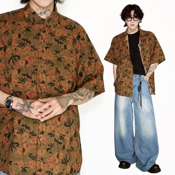 古著 Vintage棉麻滿版花襯衫