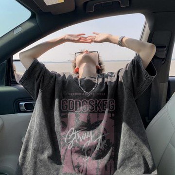 夏季美式重磅水洗做舊短袖T恤男寬松半袖高街體恤情侶打底衫潮牌