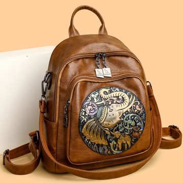 真皮高級感女士雙肩包2026新款洋氣時尚潮流韓版彩繪大象旅行背包