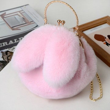 毛毛斜跨包 手提公主包 仿皮草毛絨包包 鏈條包百搭可愛兔耳朵包【不二雜貨】