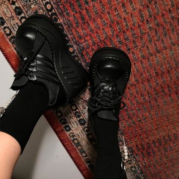 賽博朋克小皮鞋矮子樂增高厚底鞋女暗黑哥特大頭鞋個性Lolita鞋潮