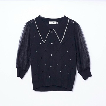 CLL巧玲瓏 菱格紋針織拼接上衣 3308002