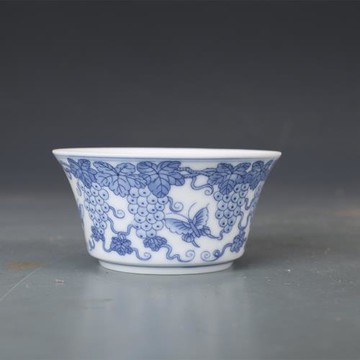 仿古瓷器明成化瓷器青花葡萄紋杯120mL