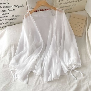 夏季新款白色仙氣薄款百搭雪紡開衫外套女上衣外搭長袖防曬衣