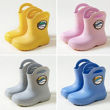 優貝選 馬卡龍色系童趣小鯊魚舒適兒童雨鞋