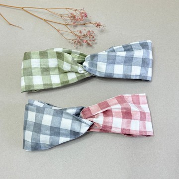 水彩方格 | 撞色款 | 交叉髮帶