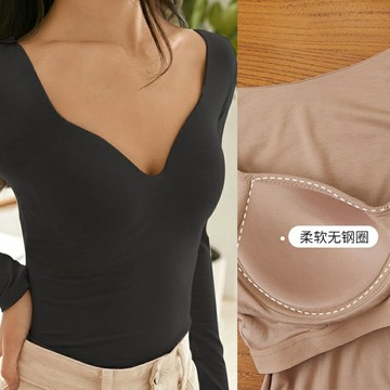 恆溫蓄熱摩毛發熱衣保暖衣打底衫衛生衣暖暖衣 德絨無痕保暖內衣女帶罩杯文胸保暖打底衫上衣冬季加絨加厚自發熱