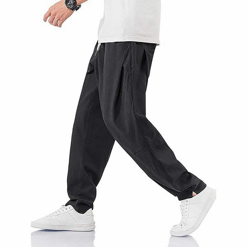 Lansery メンズ ズボン ワイドパンツ メンズ 麻パンツ テーパードパンツ イージーパンツ 9分丈 パンツ 大きいサイズ サルエル 調整紐 無地 通販 Lineポイント最大get Lineショッピング