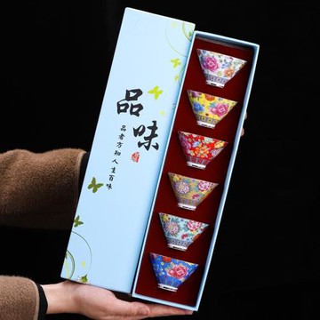 琺瑯彩茶盞扒花斗笠杯陶瓷功夫茶杯套裝品茗杯單杯日式小茶具家用