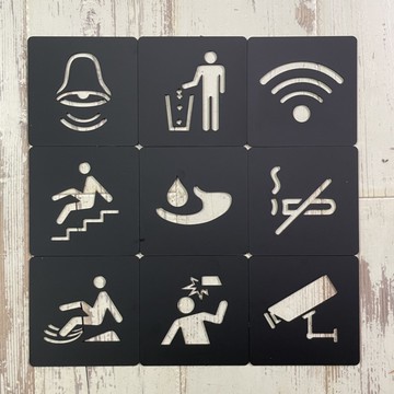 簡約設計 壓克力禁止吸煙小心碰頭小心地滑監視器節約用水小心階梯垃圾桶請按門鈴Wifi 標示牌 指示牌 吸煙區 商業空間