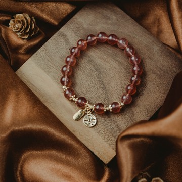 【珠璣】四喜滿門-草莓晶中文字水晶手鍊/水晶手串