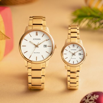 CITIZEN 星辰 光動能情侶手錶 對錶-玫瑰金x白/40mm BM6973-97A+EW2313-93A