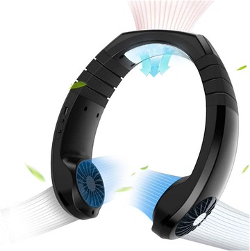 【日本代購】頸部冷卻器瞬間冷卻冷卻冷卻器掛脖免提便攜式風扇便攜式風扇便攜式風扇USB充電式智能運動物理冷卻旅行風扇中暑節能小型桌面電風扇掛脖電風扇耳機型風扇雙風扇便攜風扇3檔風量調節迷你風扇中暑【日語說明書】 (黑色)