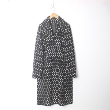 古著vintage日本制高檔羊毛呢中古黑白色大波點中長款大衣外套3
