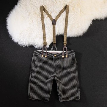 英倫復古條紋修身型休閑吊帶褲男夏季百搭薄款五分褲男女背帶短褲