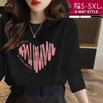 加大碼 上衣 T恤 塗鴉愛心印花設計休閒棉上衣(S-5XL)