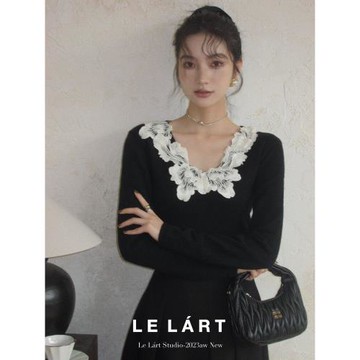 LELART法式赫本風領毛衣針織花邊