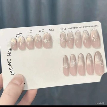 💅限時下殺穿戴甲💅手繪清透蝴蝶結法式貓眼貼片可拆卸顯白美甲穿戴甲指甲高級甲片手工穿戴甲 ARQO