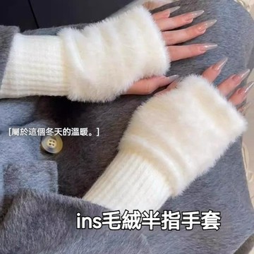 【台灣出貨】加絨手套 保暖手套 露指手套 可觸屏手套 仿貂絨手套 ins風手套 女生手套 休閒手套 防寒手套 簡約手套