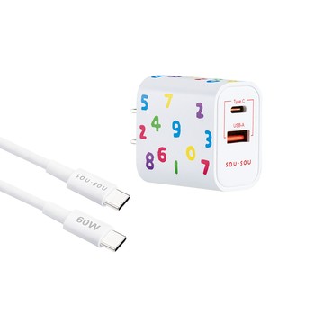 氮化鎵GaN快充器 SOU．SOU十數昆 25W氮化鎵GaN 1A1C + 60W C to C 快充傳輸線組