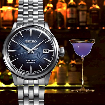 SEIKO 精工 Presage Cocktail 調酒師機械錶 1212購物節 送禮推薦-藍灰/40mm (SRPB41J1/4R35-01T0A)_SK045