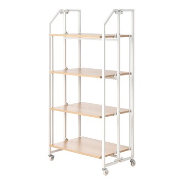 SHIMOYAMA 多功能折疊置物架 附輪  原木色 + 白色  4層