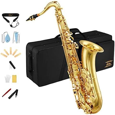 Eastar Tenor Saxophone Student Tenor Saxophone Bb Tenor Sax B Flat Gold Lacquer Beginner Saxophone With Cleaning Cloth,Carrying Case,Mouthpiec並行輸入