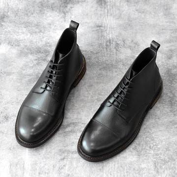 英倫復古手工真皮三接頭高幫休閑皮靴潮男靴子固特異馬丁靴男短靴