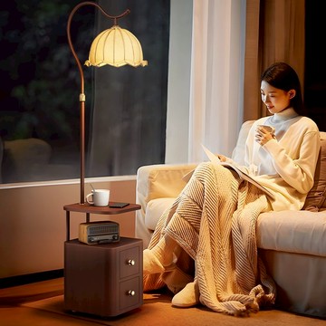 免運附發票 超低價 工廠直銷 復古落地燈客廳沙發旁邊幾收納櫃茶幾燈臥室床頭櫃帶抽屜立式臺燈 出貨快CH71030