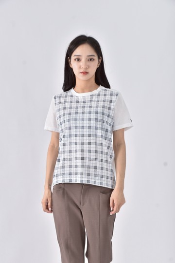(S) burberry質感格紋白色短袖上衣