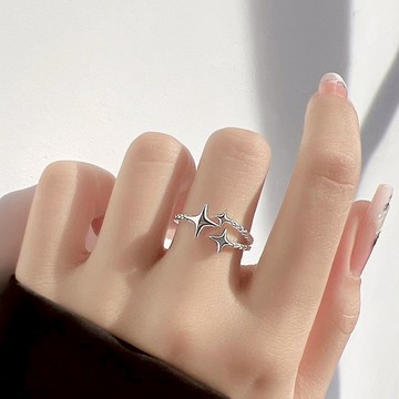 韓系 銀四芒星 戒指 開口可調整 台灣當天出貨 尾戒飾品 戒指女 金戒指 情侶戒指 閨蜜戒指 手飾 食指戒 F704