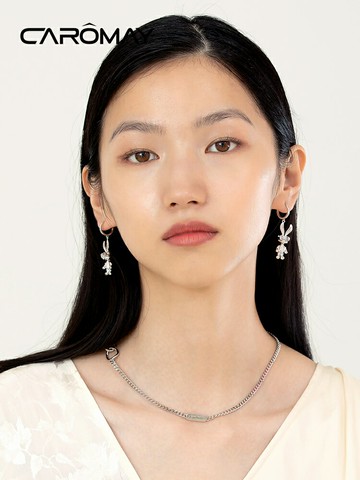 CAROMAY機械兔耳環女設計感氣質耳墜小眾個性耳扣簡約冷淡風耳飾