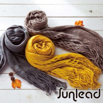 Sunlead 日系格菱紋斜口雙層編織長版防寒保暖圍巾/領巾/脖圍