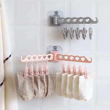 粘掛式多功能衣架曬襪子夾子家用塑料襪子架兒童防風內衣架晾衣架