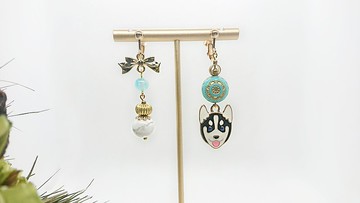 飛機耳 / 原創耳飾 / 【哈士奇】/ 天河石 / 白松石