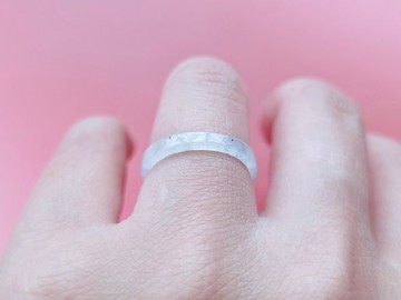 【親翠】天然翡翠 冰莫西沙美人條方戒手指鐲8.5號戒圈  M款