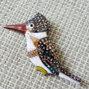 翠鳥七寶燒胸針