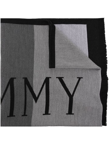 Jimmy Choo - intarsia-knit logo scarf - women - Wool - One Size - Grey
