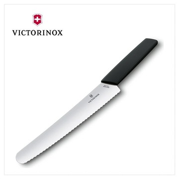 VICTORINOX 瑞士維氏 Swiss Modern 麵包和糕點刀 22cm 黑 6.9073.22WB