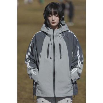 山系戶外沖鋒衣美式復古拼色機能風工裝外套春秋ins超火情侶夾克