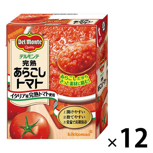 キッコーマン食品デルモンテ　完熟あらごしトマト（紙パック）388g　南欧産完熟トマト使用　1セット（12個）　素材缶詰（トマト）　キッコーマン