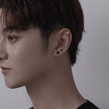 99純銀耳釘2022年新款潮男士簡約女黑色潮人養耳洞耳環單只耳飾品