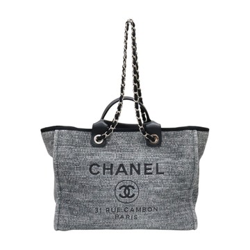 CHANEL 香奈兒 灰/黑色 帆布 Deauville GM 兩用包 A66941 【二手名牌BRAND OFF】