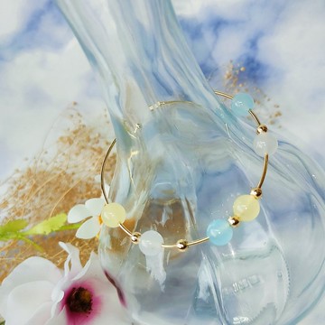 14K金包銅金款水晶玉髓幸運彈性金屬手鍊 時尚開運