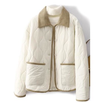 菱格輕薄羽絨棉服女士2025年新款冬季拼接燈芯絨保暖夾棉外套棉衣