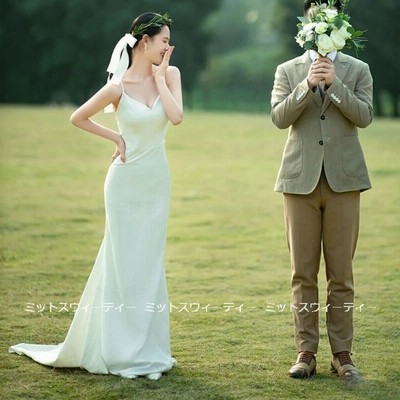 ウエディングドレス 二次会 花嫁 前撮り キャミソール ウェディングドレス ロングドレス 結婚式 大人可愛い エレガント シンプル リゾートドレス ワンピース 通販 Lineポイント最大get Lineショッピング