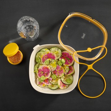 《Trudeau》Fuel醬料罐+可微波密封便當盒-米黃1.4L-- 環保餐盒 保鮮盒 午餐盒 飯盒