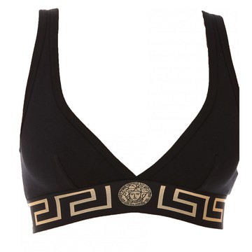 Versace - Black Cotton Blend Medusa Greek Key Bra