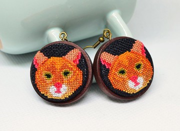 姜貓刺繡耳環 寵物愛好者的十字繡首飾 橙色手工製作的生日禮物